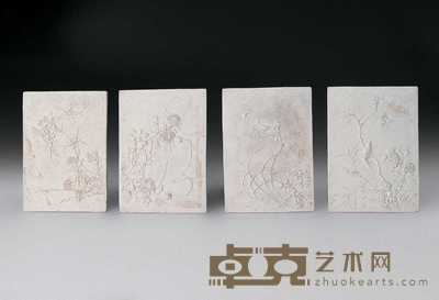 清光绪 生瓷雕花蝶纹瓷板（一套四件） 17.9×12.8cm